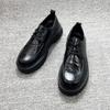 2025 spring new men's casual business platform heightening big head leather shoes men's black lace-up leather derby shoes