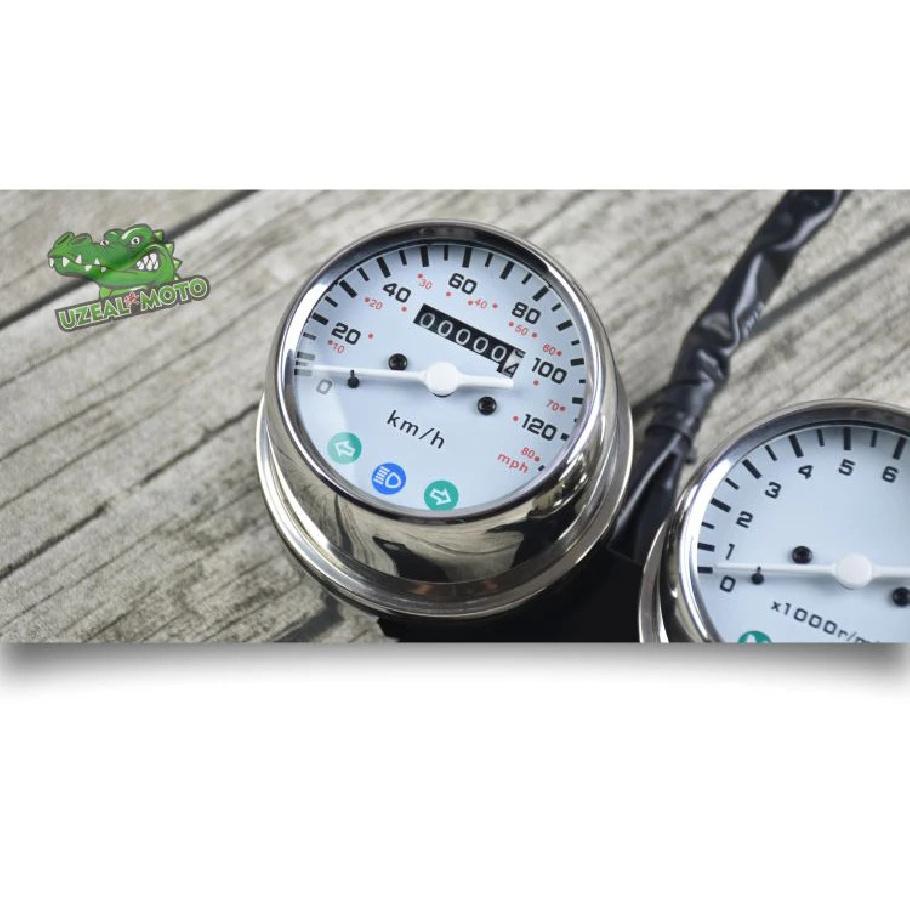 12V Vergaser-Stil Doppelköpfe Universell Motorrad Mechanischer Kilometerzähler Hohe Qualität Tachometer und Motordrehzahlmesser