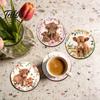 Heat Resistant Cork Cup Mats Highland Cow Coasters, Cute Floral Farmhouse Drink with Vintage Flower Print Holders Non-Slip Base, Table Protector