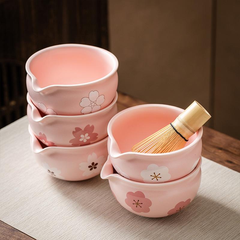 1/2 szt. Ceramiczna Miseczka do Matchy, Japoński Styl Sakura Miseczka do Matchy Artystyczna Ceramiczna Miseczka do Ceremonii Herbacianej Miska na Sałatkę Do Matchy