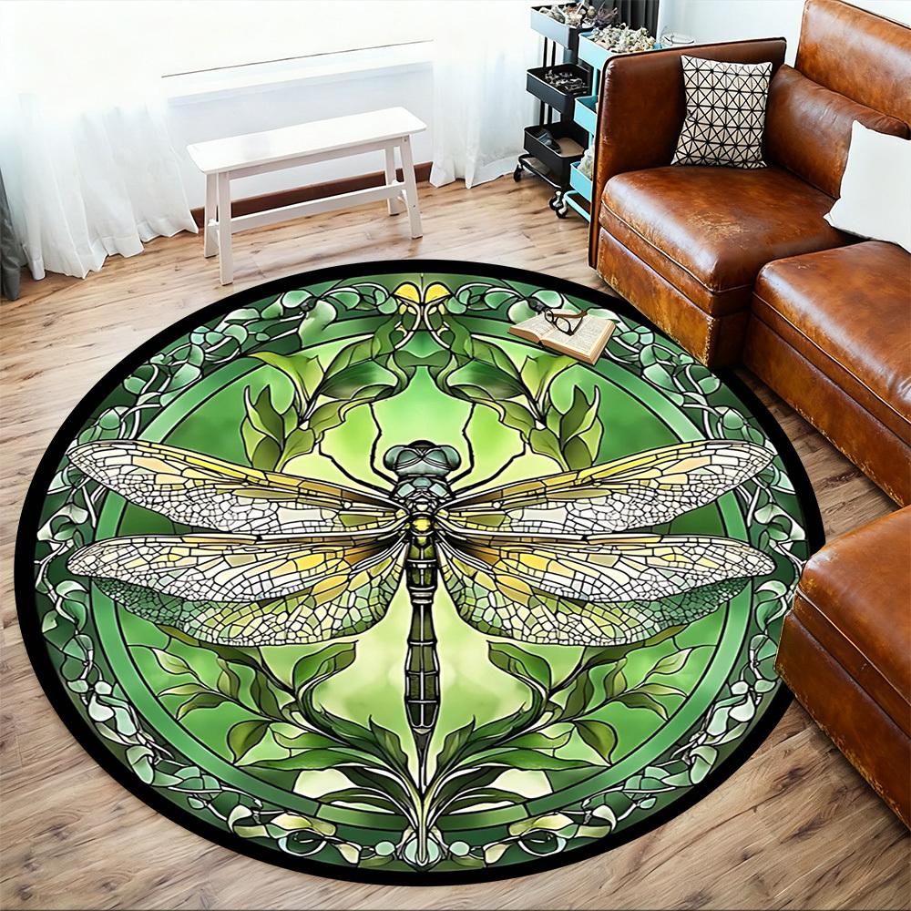 1pc Dragonfly Stained Glass Round Chair mat Area Rug - Non-Slip, Floor Mat for Office, Bedroom, and Indoor Decor -1002267