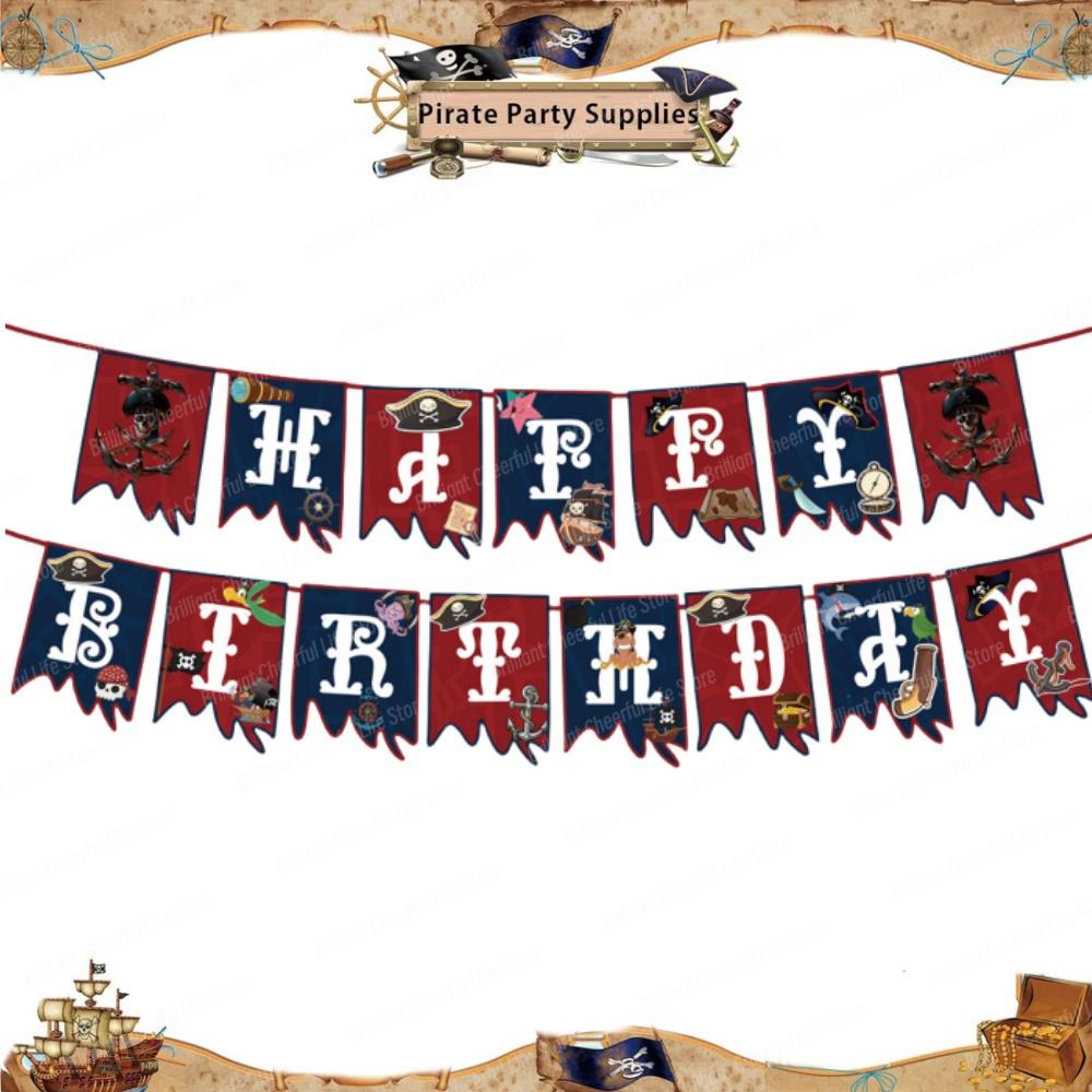 Caribbean Pirates Birthday Decorations Paper Plate Cup Napkins Banner Tablecloth For Kids Boys Baby Shower Pirate Party Supplies