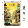 Piatto 2D - Segno Metallico Scena di Strada Vintage di Hanoi Vietnam - 20,32x30,48 cm Arte da Parete Retrò, Decorazione Rustica in Ferro con Foro Pre-forato