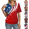 Women Casual Short Sleeve V Neck Top Floral Print Patriotic Style Blouse Loose Fit Lightweight Shirt for Summer