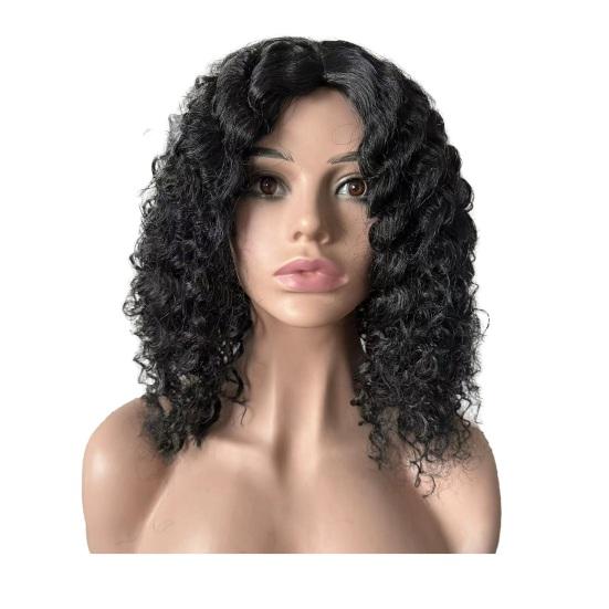 Women Short Afro Curly Wig Natural Looking High Temperature Fiber Fluffy Middle Part Shoulder Length Kinky Wavy Synthetic Wig