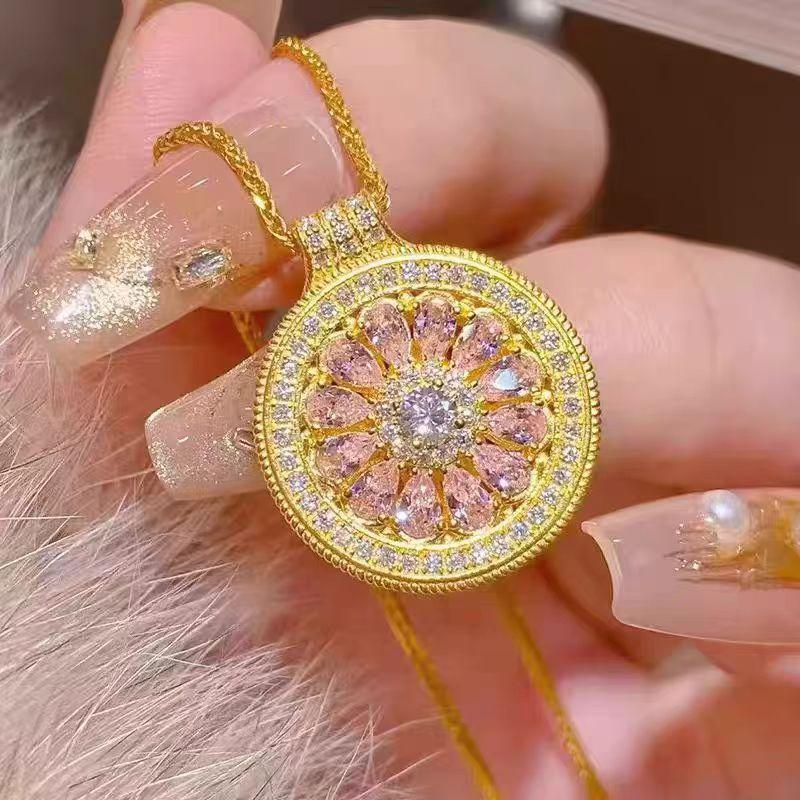 Gold pink rose window compass necklace bracelet women's new Chinese exquisite high-end light luxury collarbone chain versatile neck chain