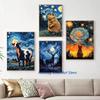 Sternennacht Tiere Katze Biber Bober Schnabeltier Hirsch Retro Niedlich Tier Poster Leinwand Malerei Wandbilder Heimzimmer Dekor