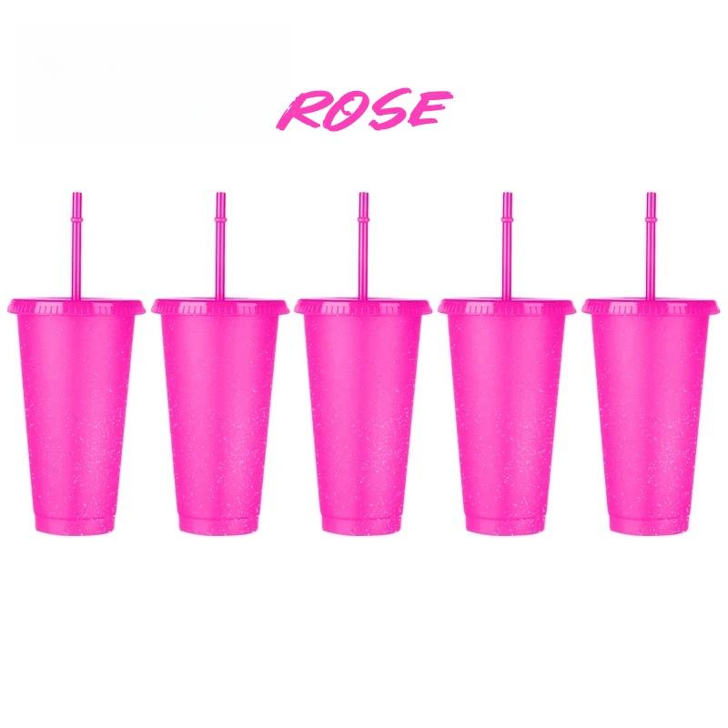 5 Stück 24oz Glitzerbecher mit Strohhalm & Deckeln Wiederverwendbare Hartplastikbecher Hochzeitsfeier Sommer-Trinkbecher Mädchens Lieblingsbecher