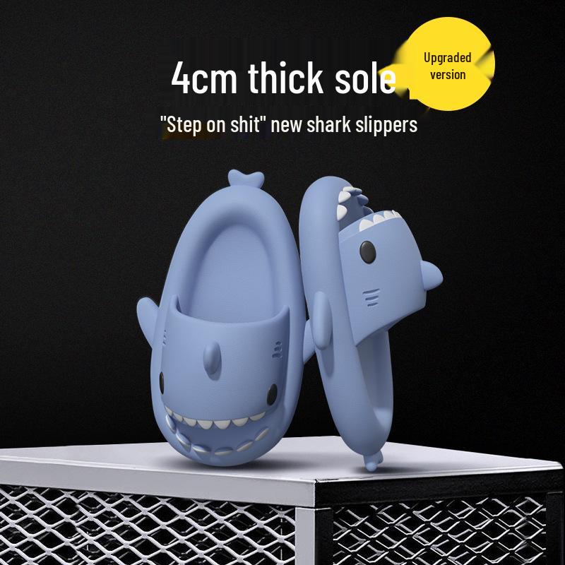 Thick-Sole Shark Slippers: Funny Poop-Stepping Design for Men & Women, Indoor/Outdoor Cartoon-Style.