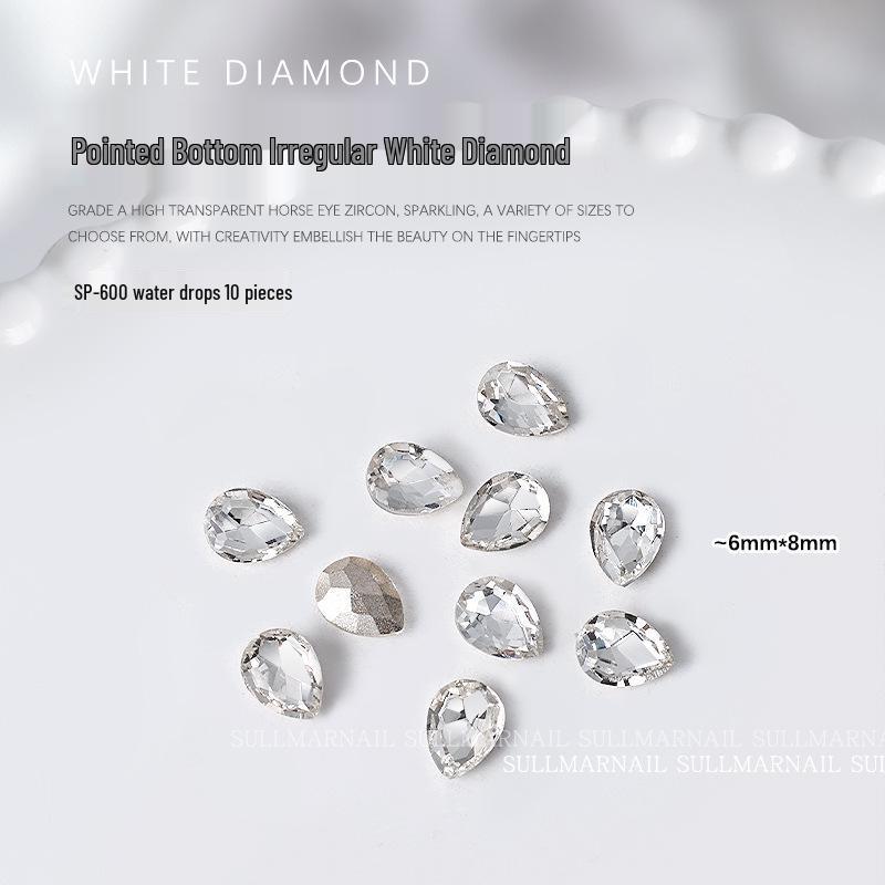 Nail Art Rhinestones Set: Heart, Crooked Heart, White Diamond, Peach Heart, Square, and Transparent Shapes (10 Pieces)