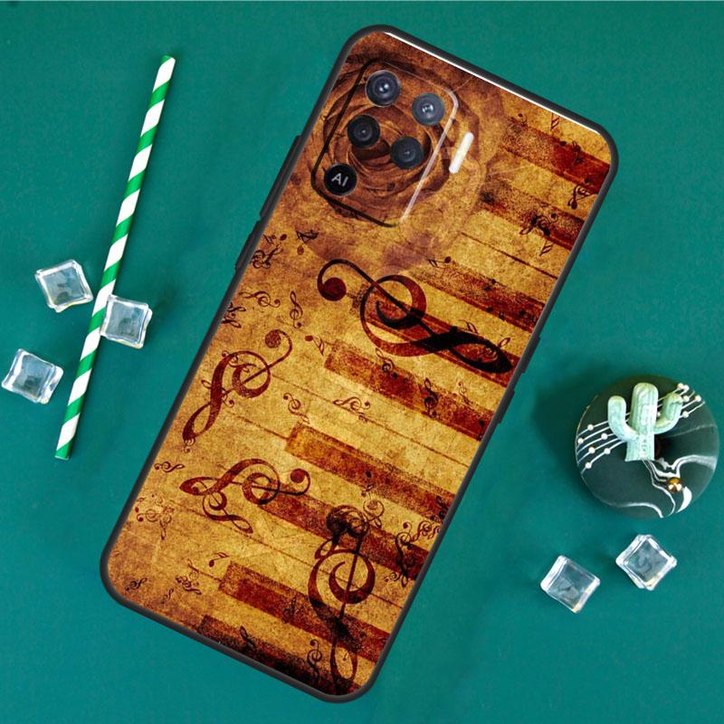 Piano Keys Vintage Music Notes Case For Oppo A80 A40 A60 A16 A76 A96 A91 A15 A17 A74 A94 A54 A57S A18 A38 A58 A78 A98 Cover