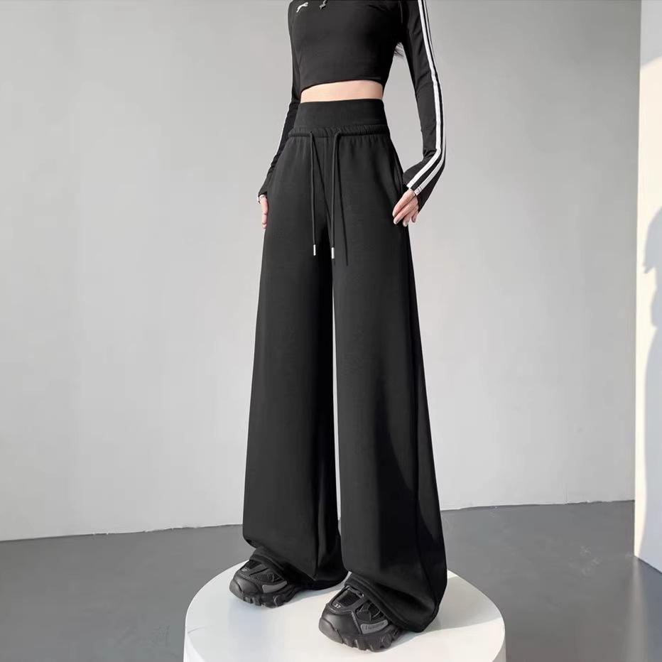 Women's American-Style Wide-Leg High Waist Sweatpants: Tummy Control, Loose Fit, Casual, Floor-Length for Spring & Autumn