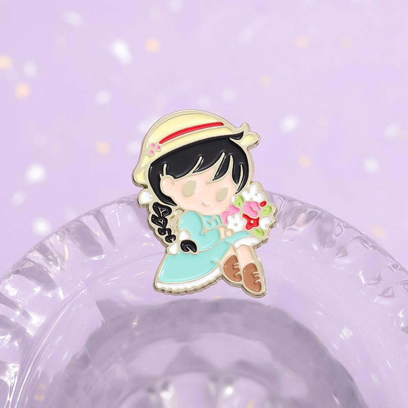Cute Cartoon Girl Design Metal Brooch Colorful Anime Character Badge For Fun Accessories