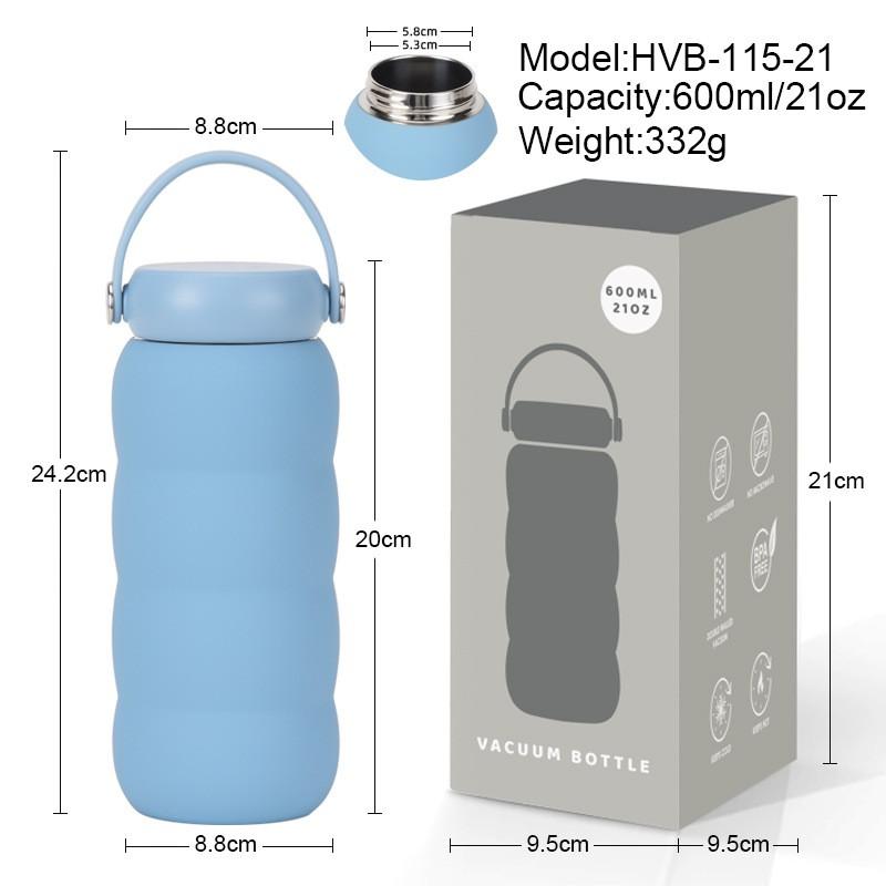 600ml Stainless Steel Vacuum Insulated Water Bottle With Wide Mouth Carry Strap Outdoor Sports Travel Office