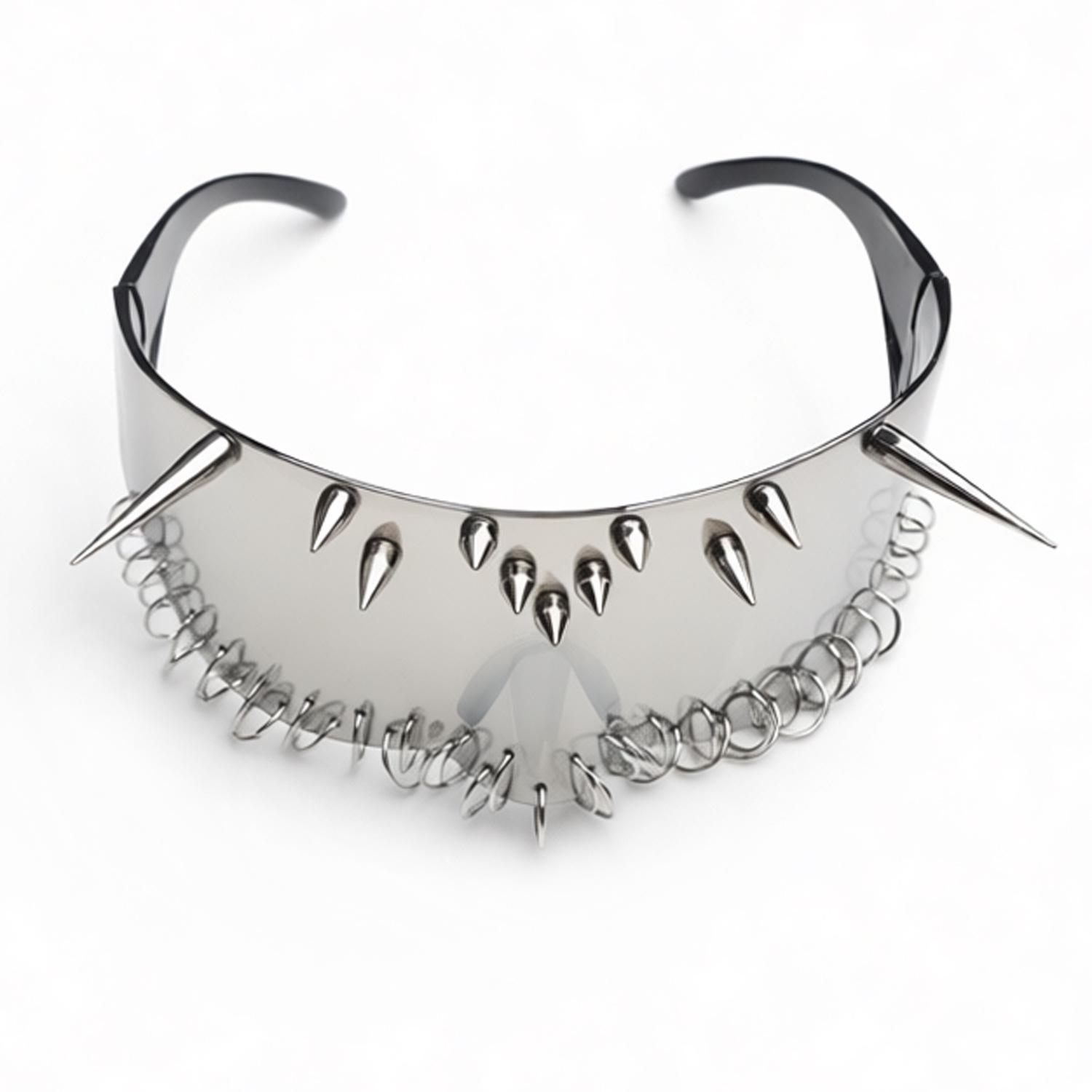 Cyberpunk Mirror Glasses with Iron Ring Rivets - Futuristic Party Street Style