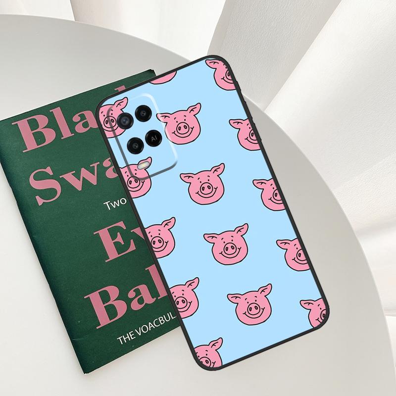 Cute Pink Pig Case For Oppo A52 A72 A76 A96 A54 A74 A94 A54S A57S A58 A78 A98 A57 A77 A15 A16 A17 Cover