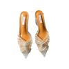 French Stiletto Rhinestone Sandals - Silver, Transparent High Heels, Pointed Toe, Hollow Design