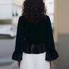 European & American Style Women's Velvet Ruffle Hoodie - Long Sleeve Solid Color Round Neck Plush Top