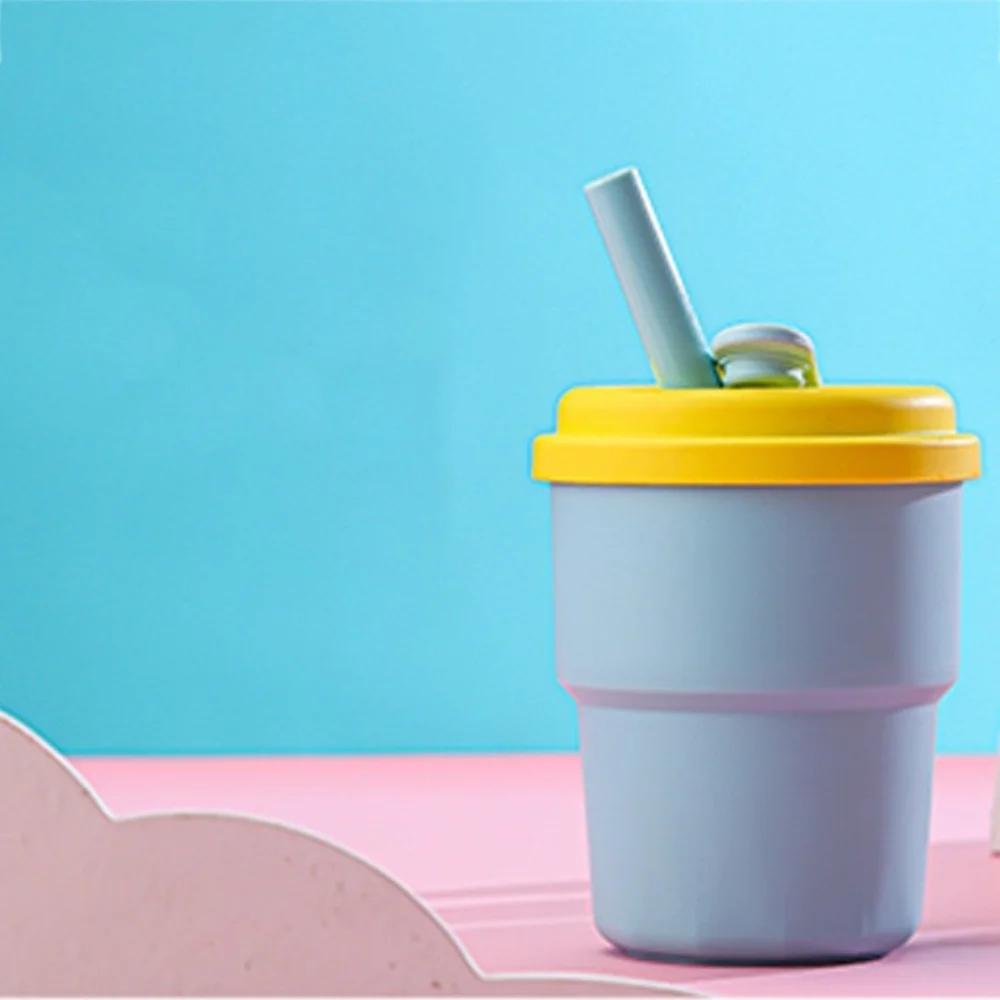 380ML Plastic Cup Silicone Water Cup Portable Cute Straw Sports Water Bottle Children's Birthday Gift