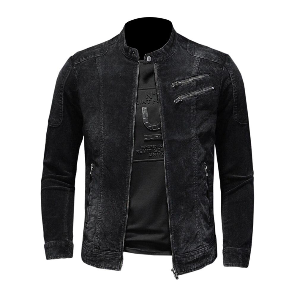New Spring And Fall Fashion Casual Men Solid Color Stand Collar Zipper Pocket Slim Retro Corduroy Long Sleeve Men 'S Jacket