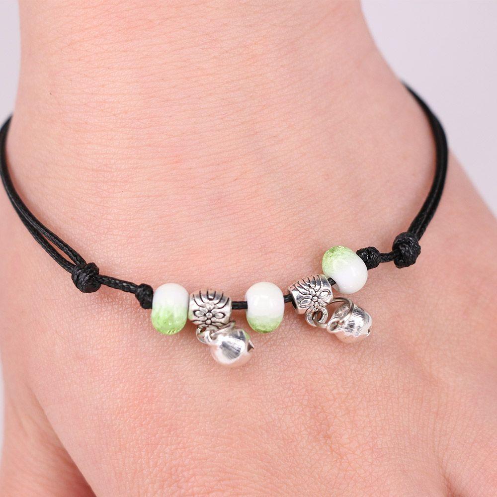 Vintage Retro Art Charm Jingdezhen Anklet Ceramic Beads Weave Rope Bracelet