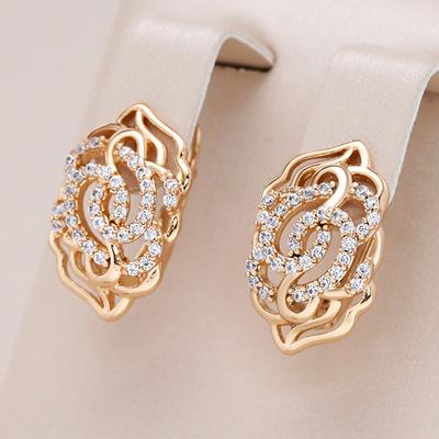 Unique Crystal Flower Dangle Earrings For Women Rose Gold Color With Natural Zircon Accessories Vintage Daily Jewelry