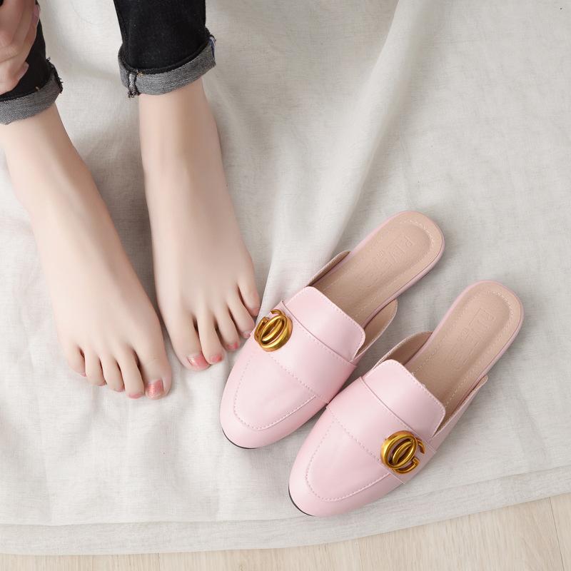 Fashion Women's Gold Metal Slippers Round Toe Parka Soft Astronomical Closed Toe Mules Summer Fashion Shoes 44-33