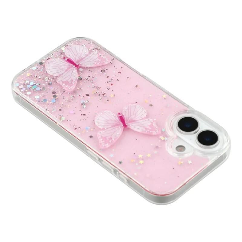 For iPhone 17 TPU Case WANLONFENG AW Series PVC Butterfly Epoxy Phone Cover with HD Film