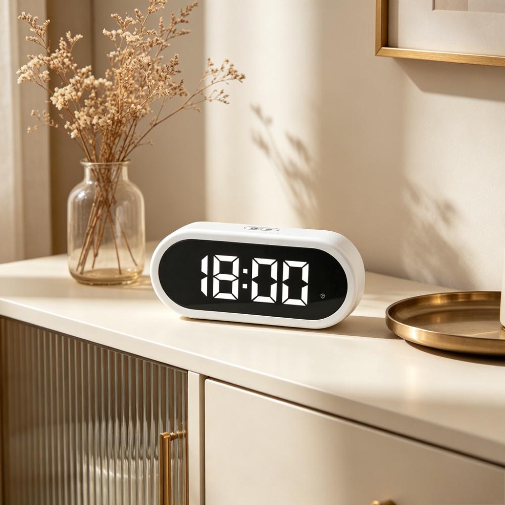 LED Digital Dual Alarm Clock Snooze Modes Adjustable Brightness Voice Control USB Charging Table Timepiece Nightstand Decor