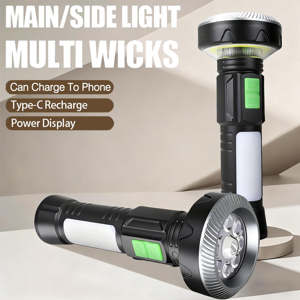 LED COB Powerful Flashlight USB Rechargeable Torch 11 Lighting Modes Lamp with Tail Magnet Outdoor Camping Emergency Lantern