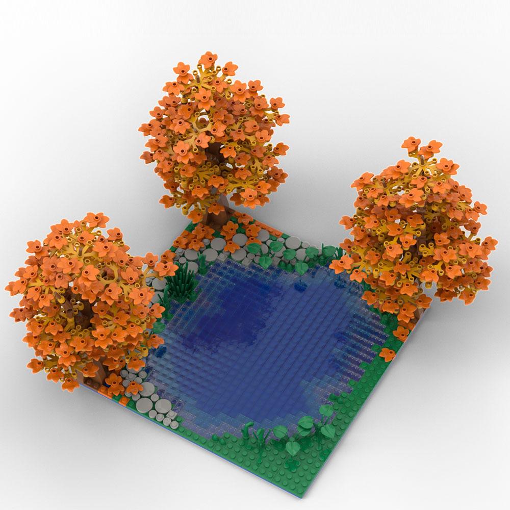 Buildmoc Creative Maple and Lake Forest Tree Rivers Natural Scenery Ideas MOC Building Blocks Toys for Children Kids Gifts Toy