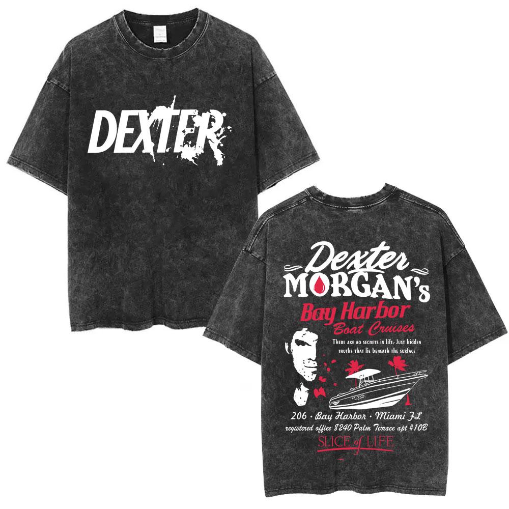 Washed Vintage TV Play Dexter Morgan Face Graphic Tshirt Men Women Casual Cotton Oversized T Shirt Male Classic Gothic Tshirts