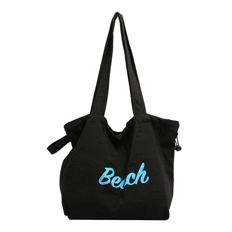 Casual Letter Bag Women's 2025 New Washed Cloth Bag Shoulder Large Capacity Tote Bag College Student Class Commuter Bag