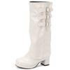 Women's Knee High Boots Sexy Turned-over Edge Winter Shoes Black White Pink Heeled Long Boot Ladies Party Shoes Large Size 45