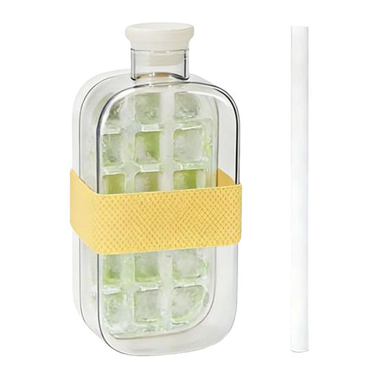 2 In 1 Ice Cube Mold Flexible Silicone Bottom Twist Demoulding Ice Tray with Straw Ice Cube Tray And Water Bottle Leakproof Portable Ice Water