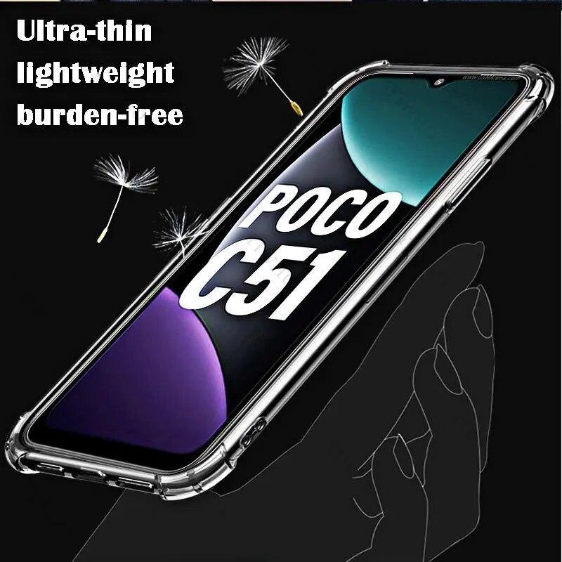 For Xiaomi Poco C51 Clear Phone Soft Case HD TPU Transparent for Xiaomi Poko C 51 6.52" MZB0E6DIN Shockproof Anti-Scratch Covers
