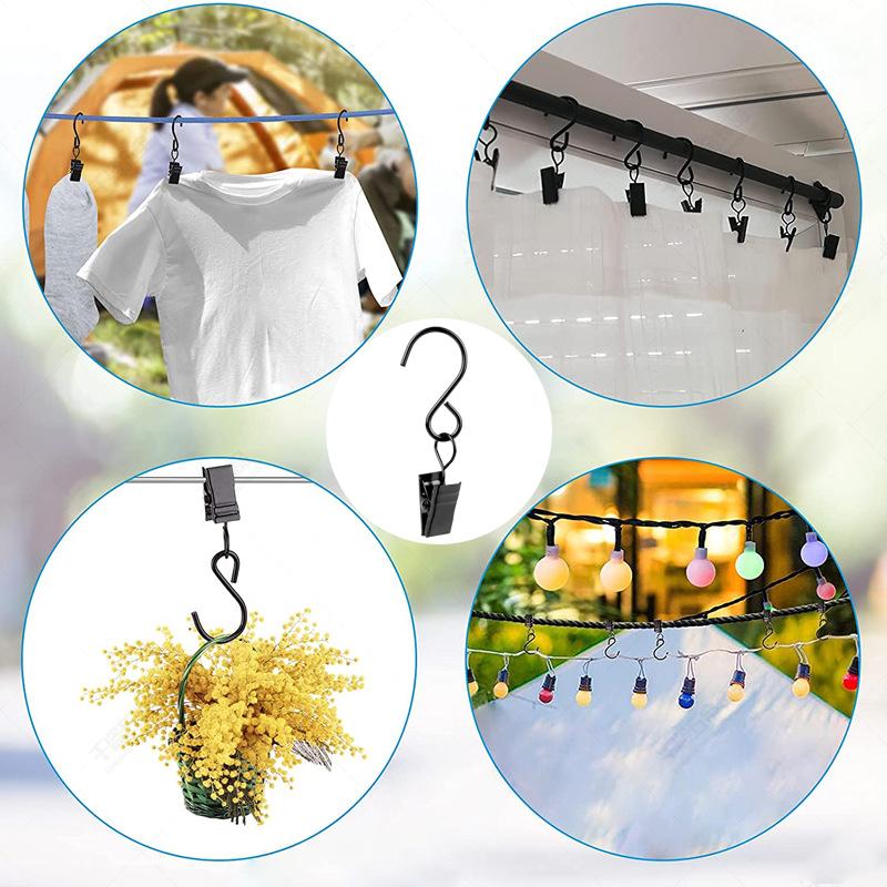 Haczyki S do Klipsów Zasłonowych, 50 szt. Metalowe Haczyki Klipsy do Zasłon, Haczyki do Wieszania Światełek Imprezowych, Dekoracji Ogrodu Patio na Boże Narodzenie