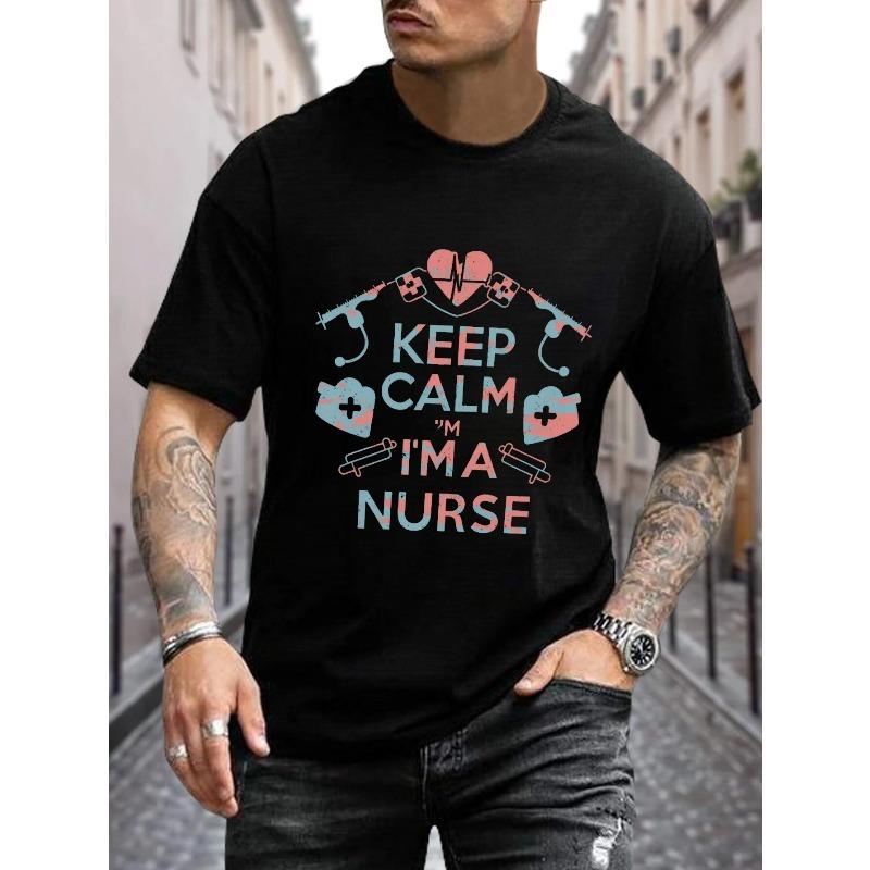 

European Size Keep Calm I m A Nurse Men s T-Shirt - Casual cotton Crew Neck Tee with Geometric Print, Machine Washable - Perfect for All Seasons S чёрный