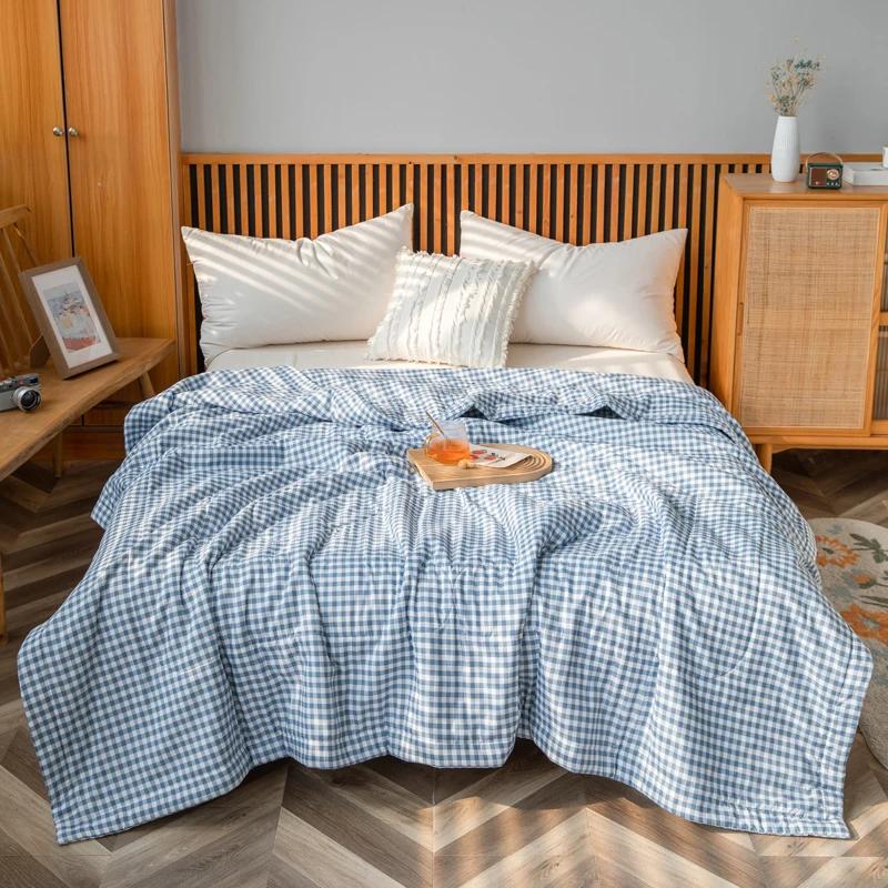 Simple Black White Checkerboard Pattern Summer Quilt Cotton Skin-friendly Air Conditioning Quilted Quilt Multifunction Blanket