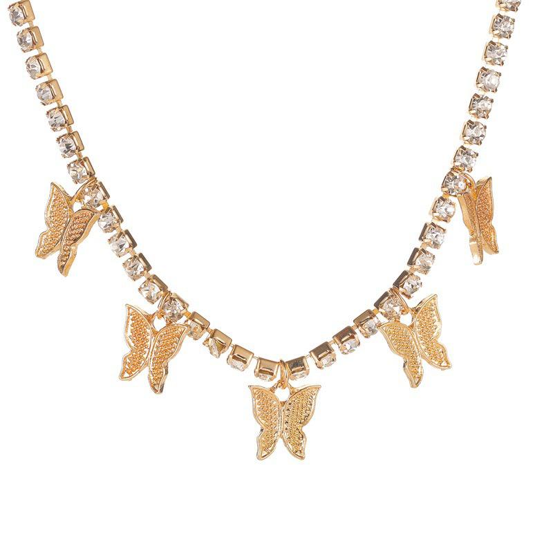 Rhinestone Butterfly Choker Necklace - Women’s European American Hip Hop Insect Pendant with Starry Chain