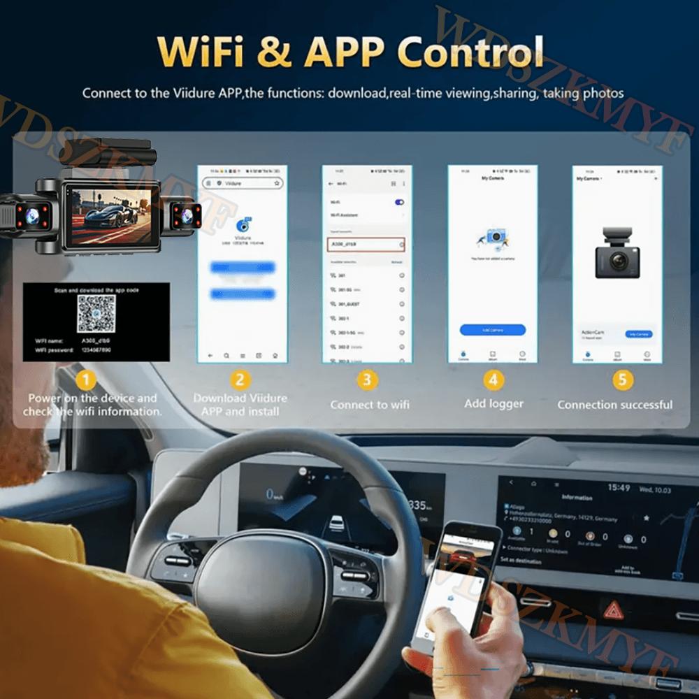 1080P WiFi DashCam Car DVR with 3/4 Lens 360°Auto Black Box Night Vision 24H Parking Monitor Video Recorder for Vehicle Security