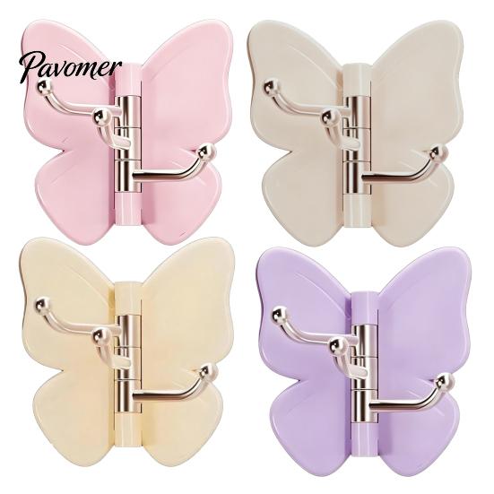 Polished Wood Adhesive Hook 4PCS Butterfly Rotating Hook, with 3 Swivel No Drill Peel And Stick Hooks Wall Space Saving for Bathroom Kitchen