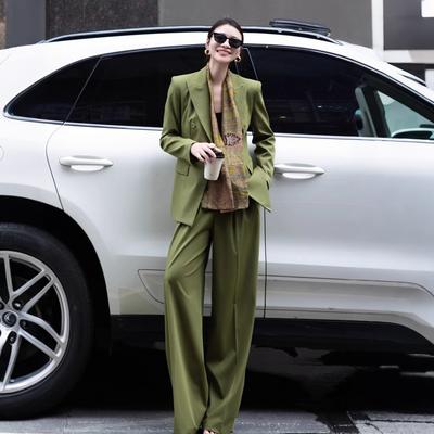 Stylish Autumn Suit Set Wide Leg Pants with Scarf Adjustable Waistband Slim Fit 2 Piece Outfit