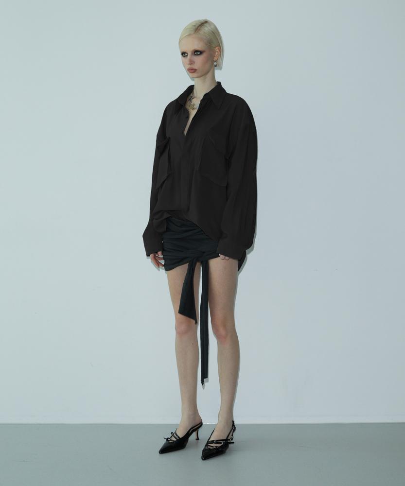 Bunteu Unbalance Pocket Shirt (Black)
