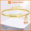 Vnox Free Enraving Name Bracelets for Baby Girls Newborns,Crown Cute Bear Charm Bracelets,Adjustable Stainless Steel Custom Gift