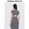 UR 2025 Autumn Cross Hollow Back Short Sleeve Dress UWJ750070