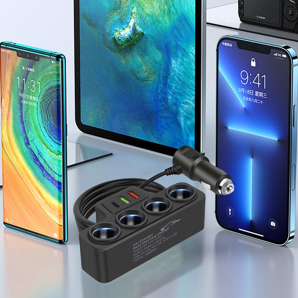 QC3.0+PD 3.1A Car USB Charger 12V-24V 4-Socket Car Cigarette Lighter Splitter 120W Phone Power Adapter USB Phone Charger Adapter
