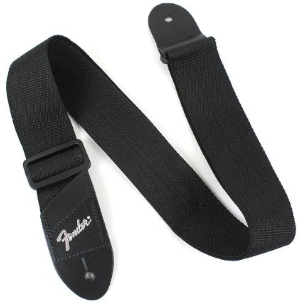 Fender Economy Strap SILVER 2 Black Polyester Logo Straps Guitar Strap