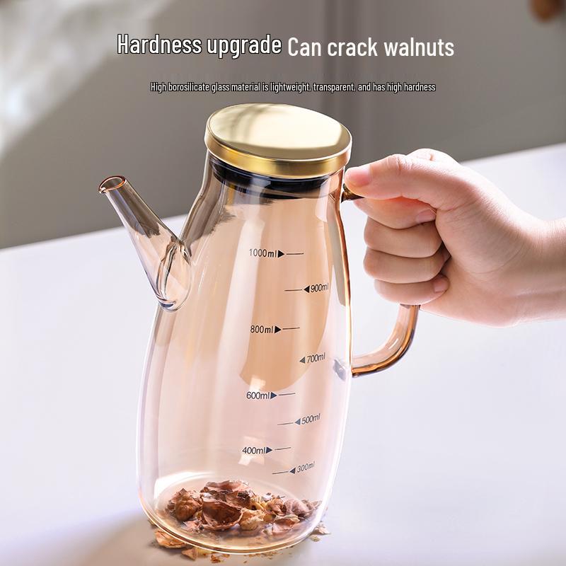 Stylish Non-Slip Large Capacity Borosilicate Glass Dispenser with Scale for Oil, Soy Sauce, and Vinegar