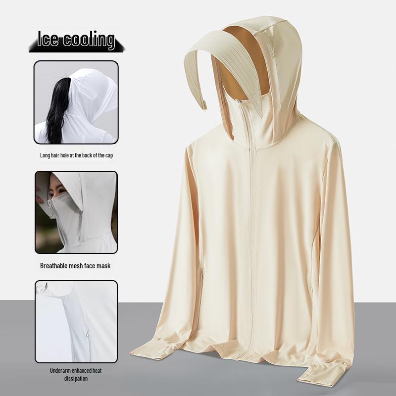 Unisex UPF50+ Cooling Ice Silk Sun Protection Jacket with Detachable Brim for Outdoor Cycling